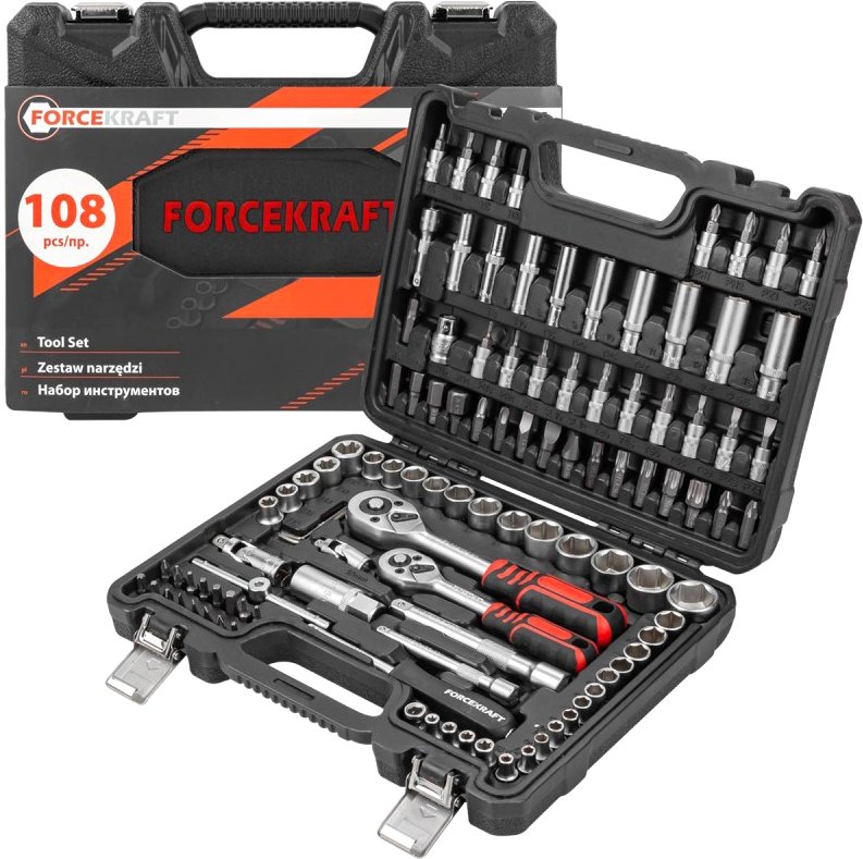 

Набор трещотка с головками и битами ForceKraft FK-41082-5DS (108 предметов)