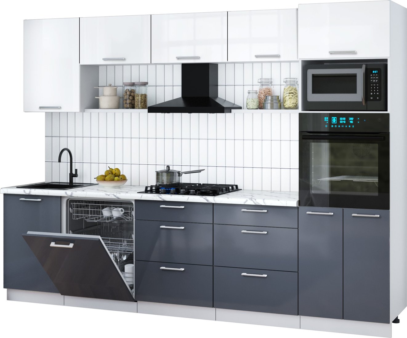 

Готовая кухня Интерлиния Мила Gloss 2.9-ПМ1 (асфальт глянец/белый глянец/белый гранит)