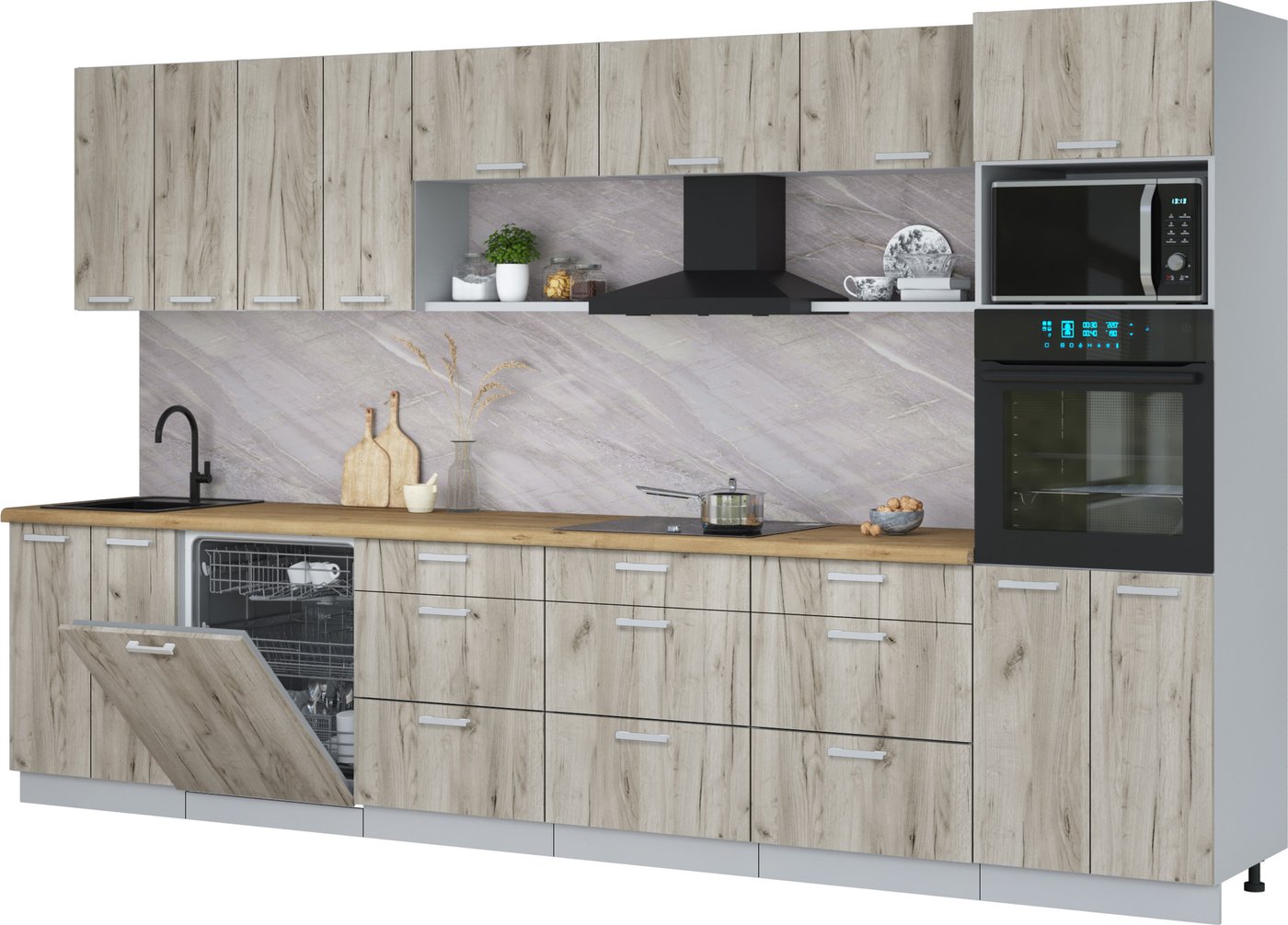 

Готовая кухня Интерлиния Мила Лайт 3.6-ПМ1-2 (дуб серый/дуб серый/дуб бунратти)