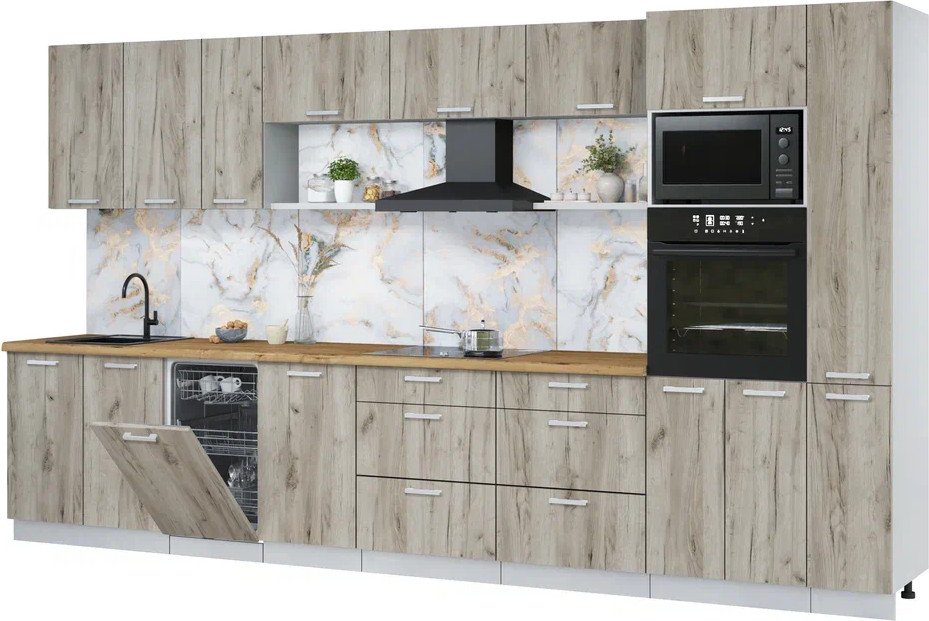 

Готовая кухня Интерлиния Мила Лайт 3.8-ПМ3 (дуб серый/дуб серый/дуб бунратти)