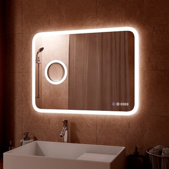 Континент Зеркало Bliss LED 120x80 (увеличительное зеркало слева, часы справа, подогрев)