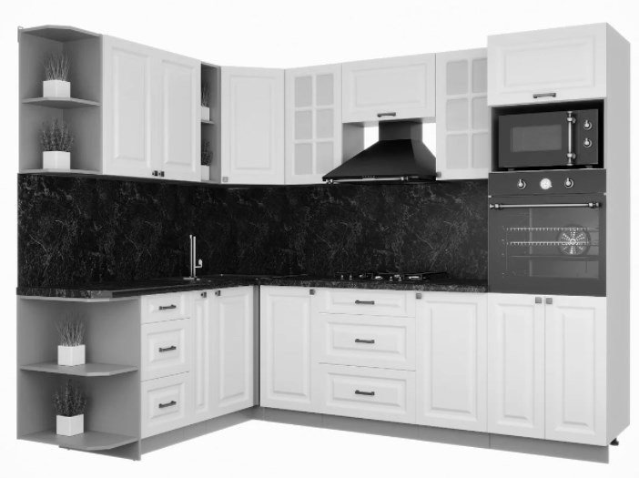 

Готовая кухня Интерлиния Мила Деко 1.88x2.6 правая (белый-белый-кастилло темный)