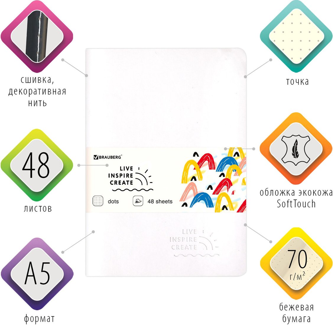 

Полуобщая тетрадь BRAUBERG Rainbow 403884 (48л, клетка)