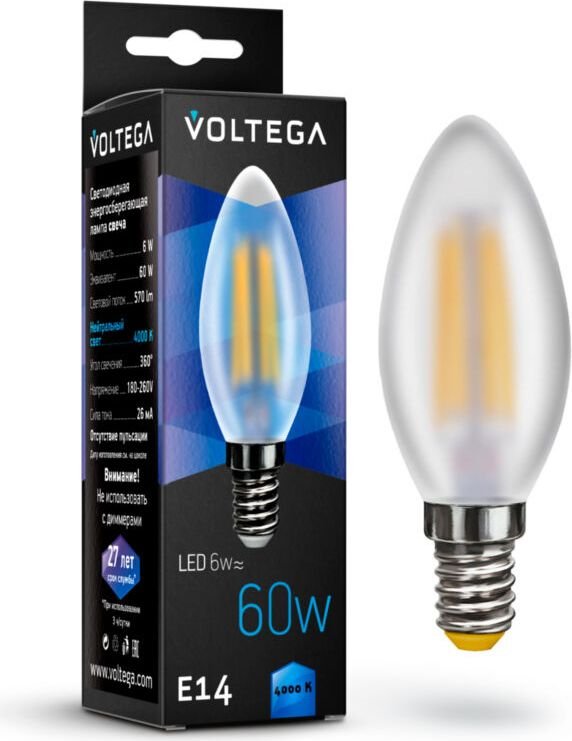 

Светодиодная лампочка Voltega Crystal Candle matt 6W 4000K E14 7045