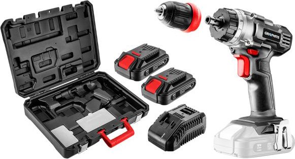 

Дрель-шуруповерт GRAPHITE 58G022-SET2 (с 2-мя АКБ, кейс)