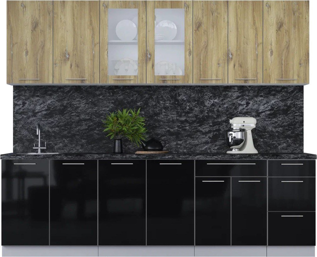 

Кухонный модуль Интерлиния Мила Пластик 2.6 Б (дуб эпоксид/черный/кастилло темный)