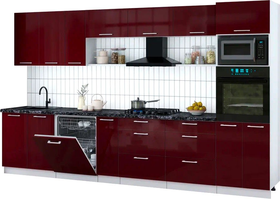 

Готовая кухня Интерлиния Мила Gloss 3.5-ПМ1-2 (бордовый глянец/бордовый глянец/кастилло темный)