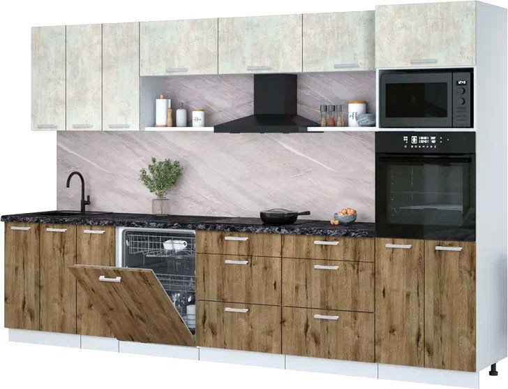 

Готовая кухня Интерлиния Мила Лайт 3.3-ПМ1-2 (бетон лайт/дуб веллингтон/кастилло темный)