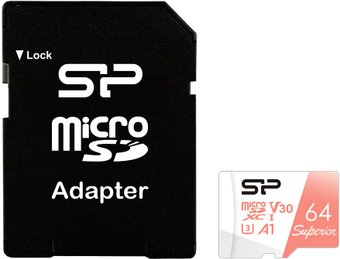 Silicon-Power Superior A1 microSDXC SP064GBSTXDV3V20SP 64GB (с адаптером)