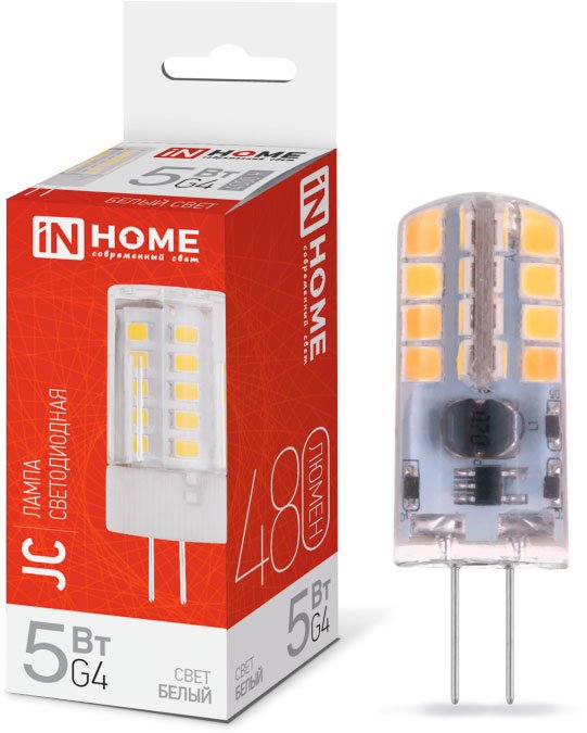 

Светодиодная лампочка In Home LED-JC 5Вт 12В G4 4000К 480лм 4690612036083