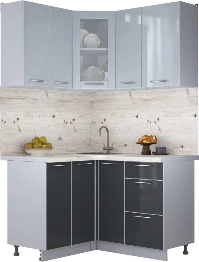 

Готовая кухня Интерлиния Мила Пластик 1.2x1.3 (туманный глянец/антрацит/бискайская сосна)