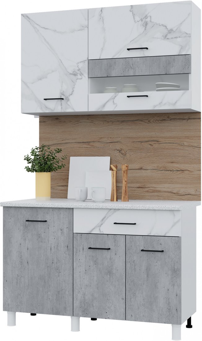 

Готовая кухня Горизонт Trend 1200 (мрамор арктик/бетон грей)