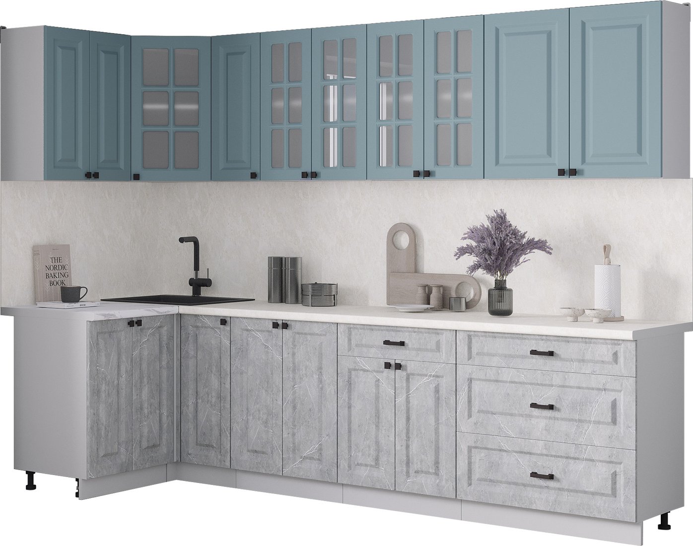 

Готовая кухня Интерлиния Мила Деко 1.2x2.9 (керамика/океан/опал светлый)