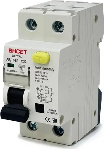 Дифференциальный автомат Shcet АВДТ62 1Р+N 50А 30мА 6кА тип АС S0003313