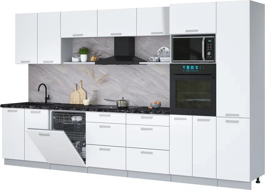 

Готовая кухня Интерлиния Мила Лайт 3.6-ПМ1 (белый платинум/белый платинум/кастилло темный)