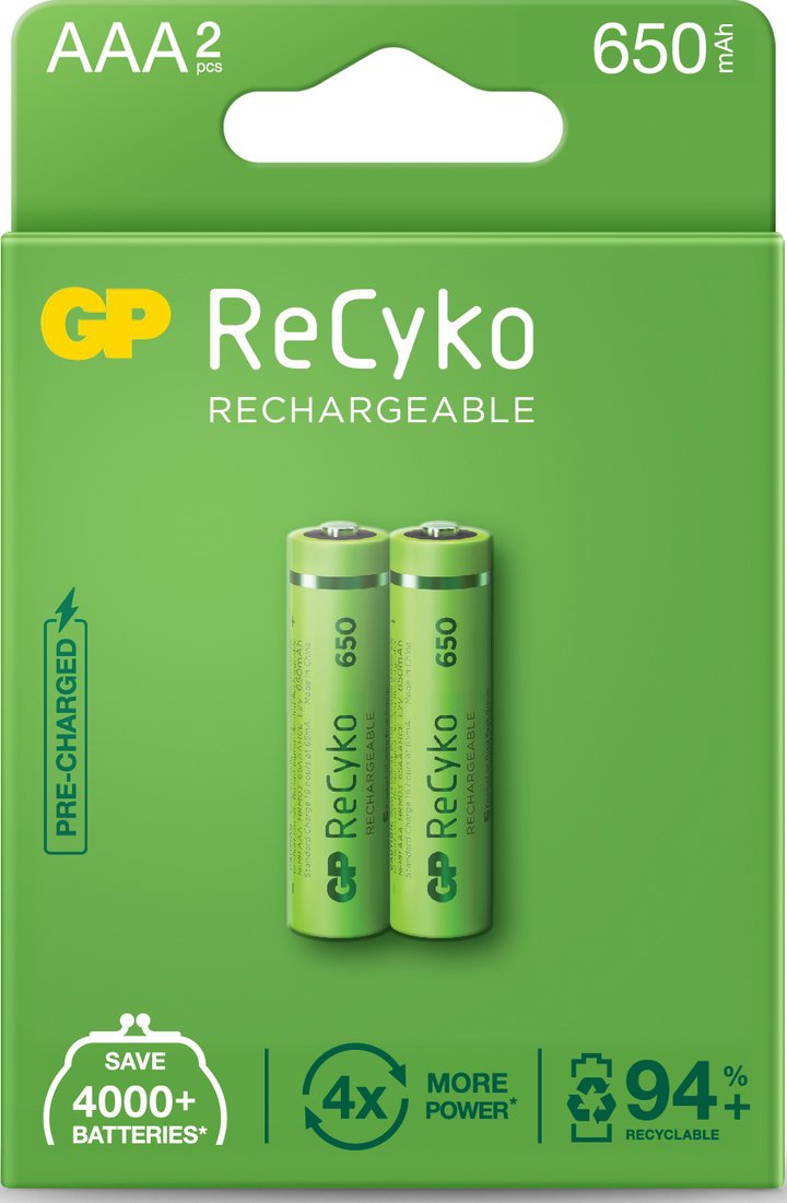 

Аккумулятор GP ReCyko+ AAA 650 mAh 2 шт. 65AAAHCE-2GBE2