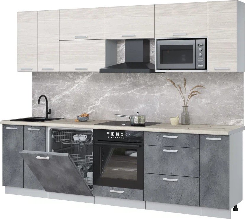 

Готовая кухня Интерлиния Мила Лайт 2.7-ПМ2 (вудлайн кремовый/бетон портленд/бискайская сосна)