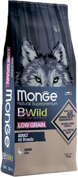 

Сухой корм для собак Monge BWild Low Grain All Breeds Adult Wild Goose (для всех пород с мясом гуся) 12 кг