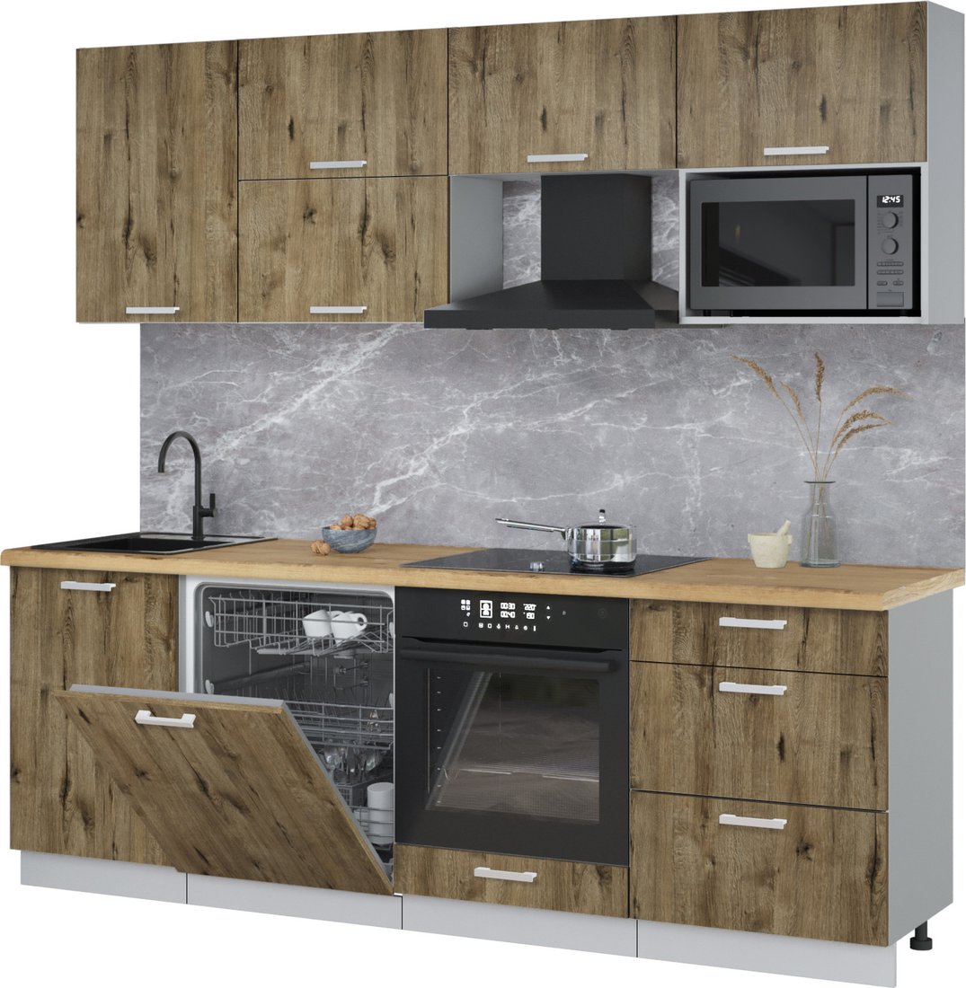 

Готовая кухня Интерлиния Мила Лайт 2.3-ПМ2 (дуб веллингтон/дуб веллингтон/дуб бунратти)