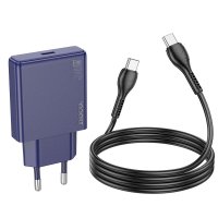Сетевое зарядное Hoco N44 USB Type-C (титановый синий)