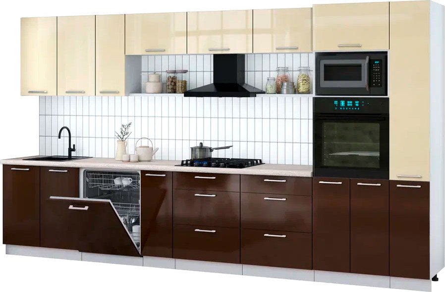 

Готовая кухня Интерлиния Мила Gloss 3.8-ПМ1 (шоколад глянец/ваниль глянец/травертин серый)