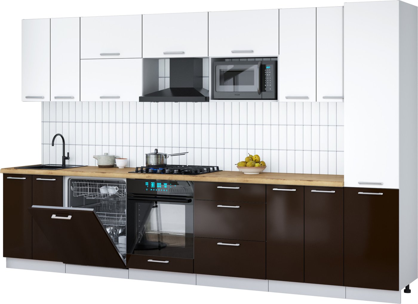 

Готовая кухня Интерлиния Мила Gloss 3.4-ПМ2 (шоколад глянец/белый/дуб бунратти)