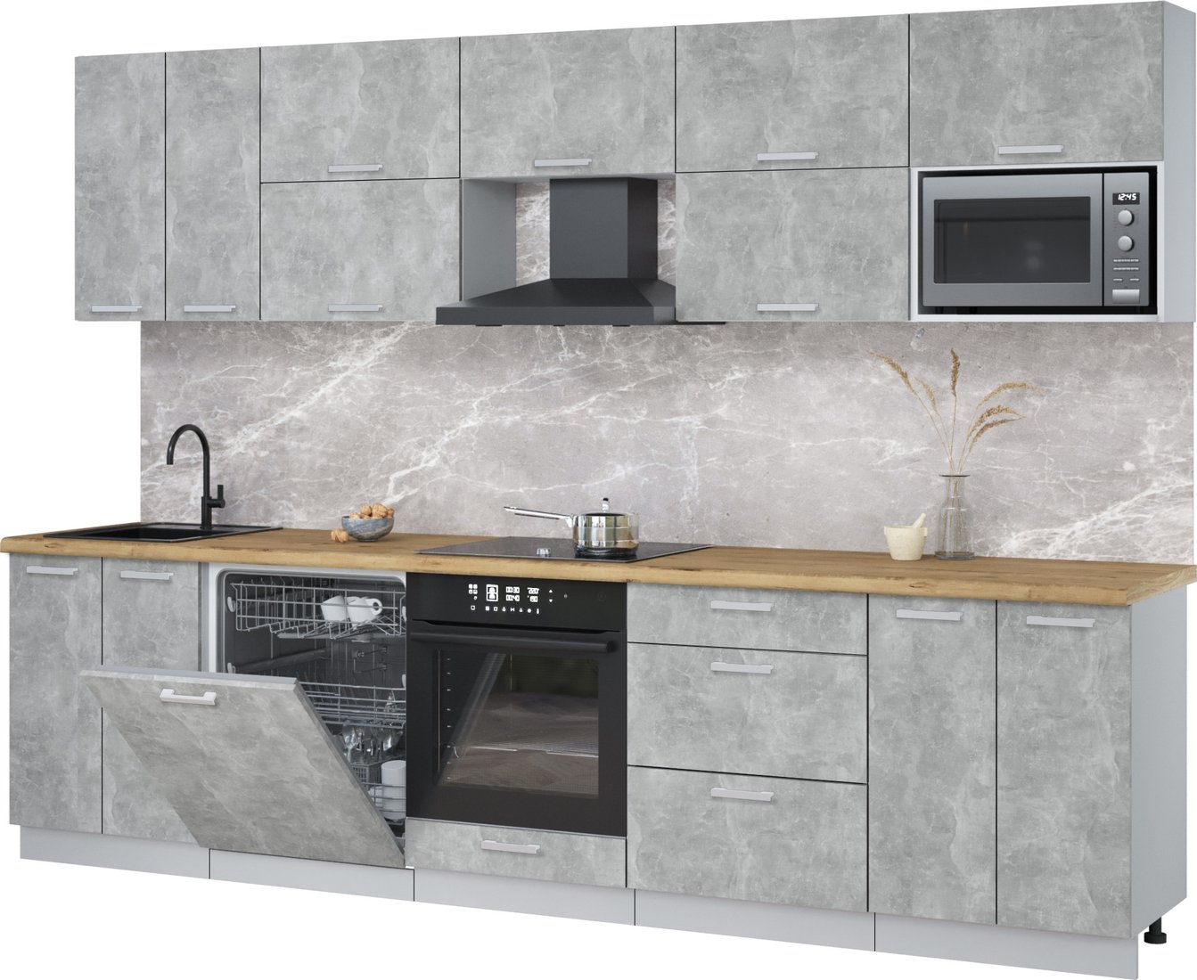 

Готовая кухня Интерлиния Мила Лайт 3.0-ПМ2 (бетон/бетон/дуб бунратти)