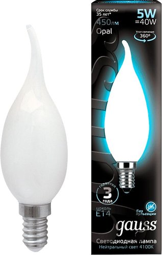 Светодиодная лампочка Gauss Filament Candle Tailed Opal E14 5 Вт 4100 К 104201205