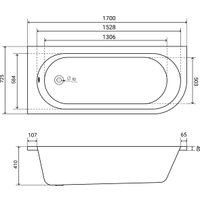 Ванна Lauter Monaco 170x72.5 2113170L (с ножками и сифоном 21Y11022 белый)