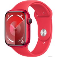 Умные часы Apple Watch Series 9 45 мм (алюминиевый корпус, красный/красный, спортивный силиконовый ремешок S/M)