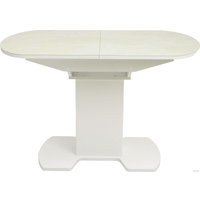 Кухонный стол Аврора Корсика фотопечать 120-151.5x80 (мрамор бежевый) 6/белый матовый)