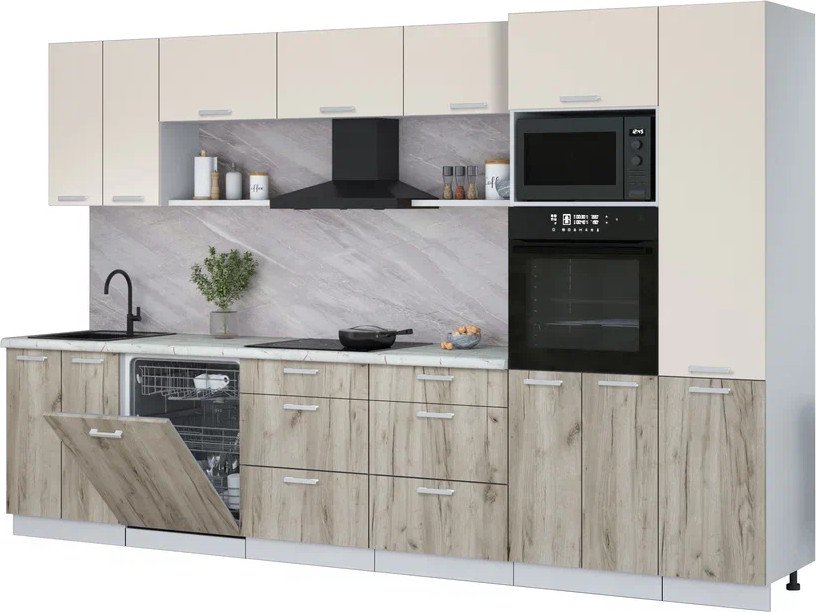 

Готовая кухня Интерлиния Мила Лайт 3.4-ПМ1 (персидский жемчуг/дуб серый/серый каспий)