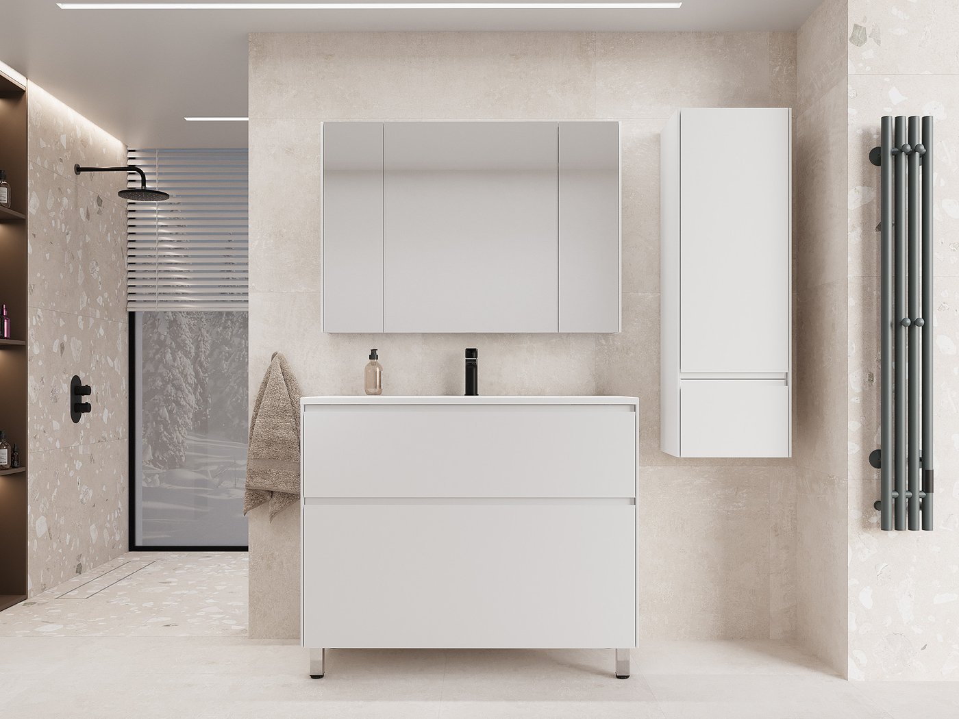 Symbolite Тумба с умывальником Лима 100 Line Plus 2 ящика + Line 100x48 (белый матовый)
