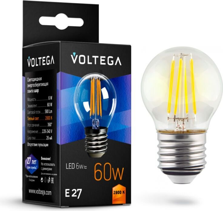 Светодиодная лампочка Voltega Crystal Globe 6W 2800K E27 7023