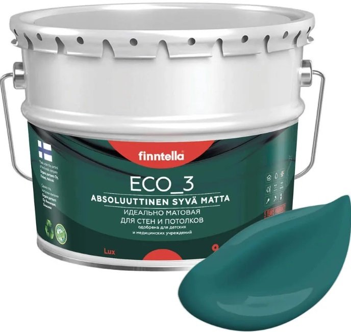 

Краска Finntella Eco 3 Wash and Clean Malakiitti F-08-1-9-LG94 9 л (бирюзовый)