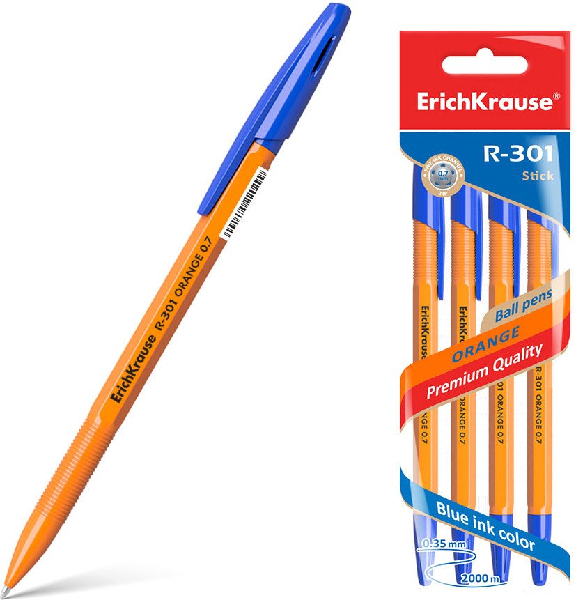 

Набор шариковых ручек Erich Krause R-301 Orange Stick синий 22189 (4 шт)