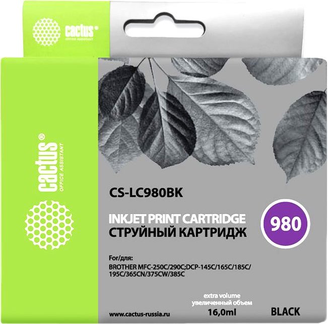 

Картридж CACTUS CS-LC980BK (аналог Brother LC980BK)