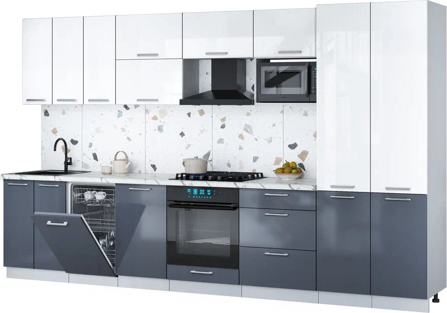 

Готовая кухня Интерлиния Мила Gloss 3.5-ПМ4 (асфальт глянец/белый глянец/белый гранит)