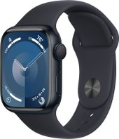 Apple Watch Series 9 41 мм (алюминиевый корпус, полуночный/полуночный, спортивный силиконовый ремешок S/M)