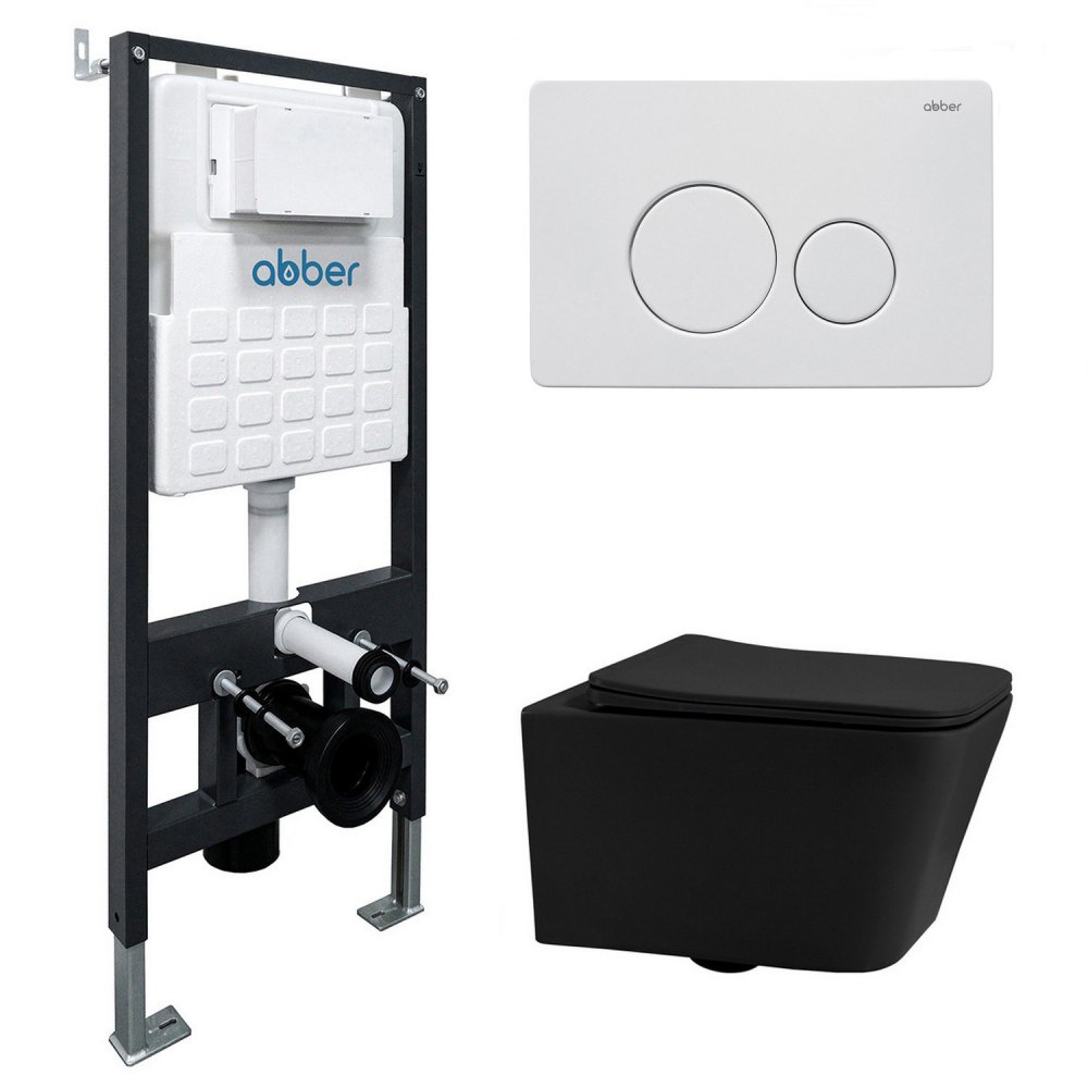

Унитаз подвесной Abber Rechteck AC1201MB-AC0105-AC0121MW (с кнопкой смыва)