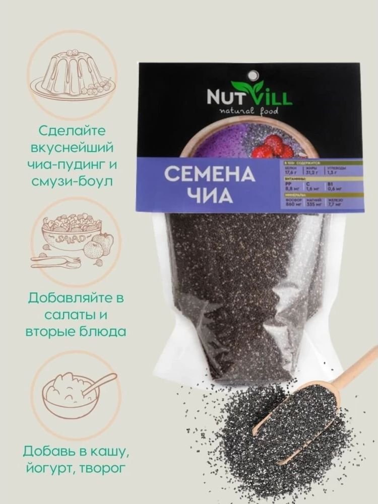 

Витамины, минералы Nutvill Семена чиа (200 г)