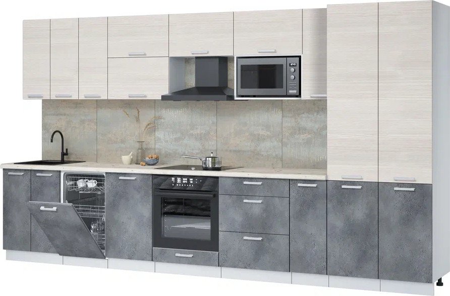 

Готовая кухня Интерлиния Мила Лайт 3.8-ПМ4 (вудлайн кремовый/бетон портленд/бискайская сосна)