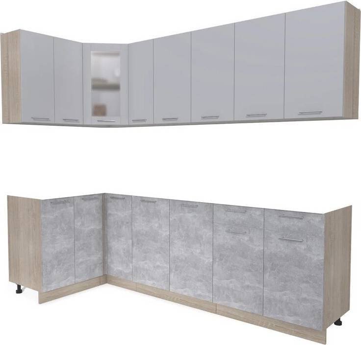 

Готовая кухня Интерлиния Мила 12x25 без столешницы (серебристый/бетон)