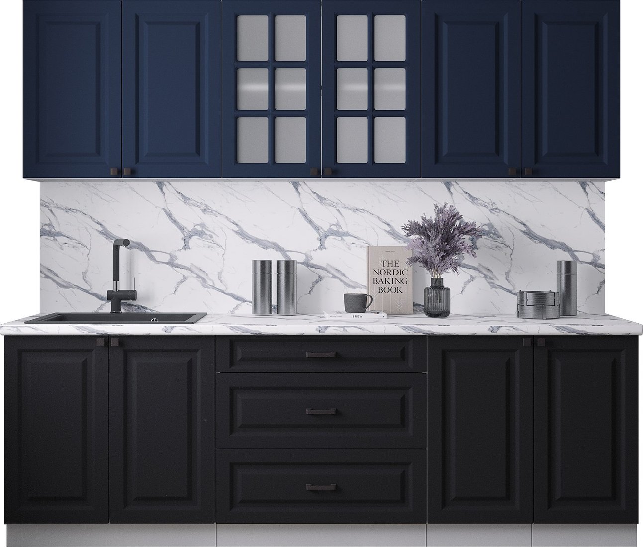 

Готовая кухня Интерлиния Мила Деко 2.4Б (черный/индиго/белый гранит)