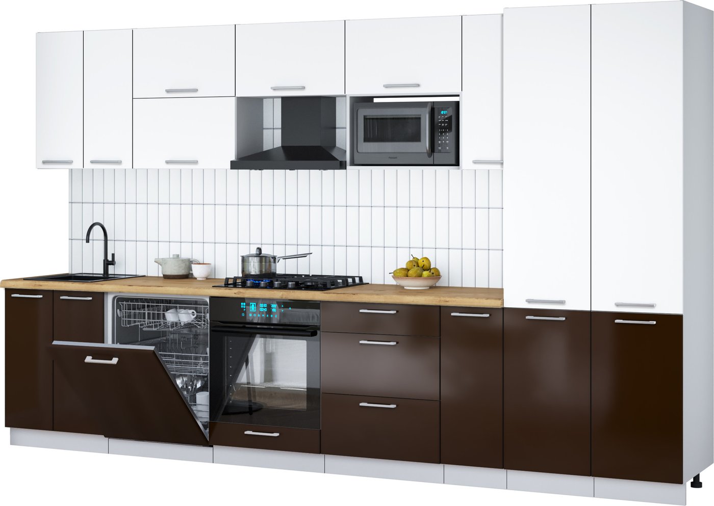 

Готовая кухня Интерлиния Мила Gloss 3.5-ПМ2 (шоколад глянец/белый/дуб бунратти)