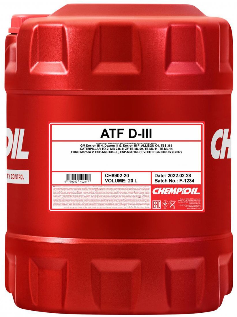 

Трансмиссионное масло Chempioil ATF D-III 20л