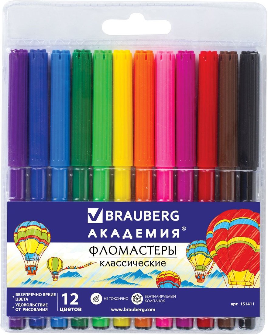 

Фломастеры BRAUBERG Академия 151411 (12 шт.)