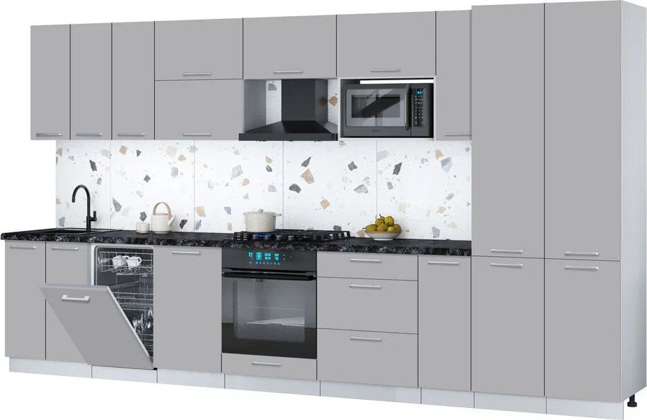 

Готовая кухня Интерлиния Мила Gloss 3.8-ПМ4 (грей/грей/кастилло темный)