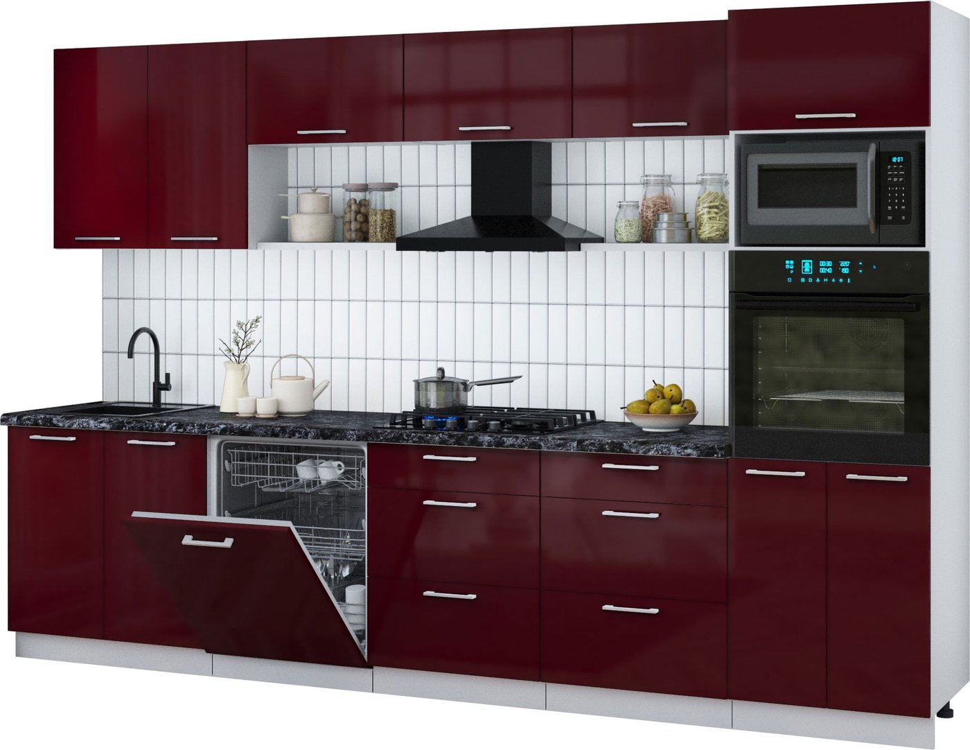 

Готовая кухня Интерлиния Мила Gloss 3.2-ПМ1 (бордовый глянец/бордовый глянец/кастилло темный)