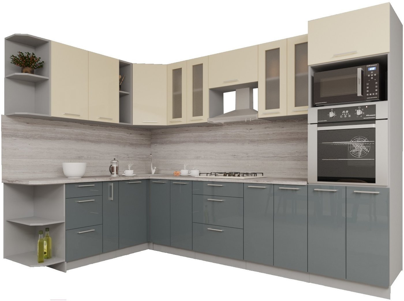 

Готовая кухня Интерлиния Мила Gloss 1.88x3.0 левая (ваниль-асфальт)